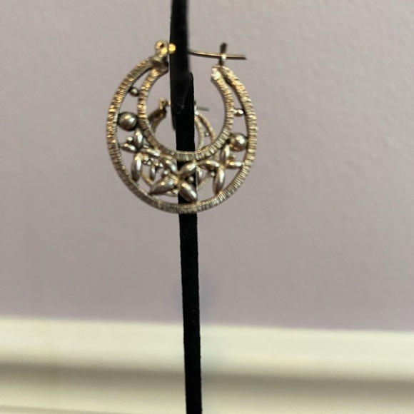 Silver Design Hoop Earrings - Picture 2 of 3